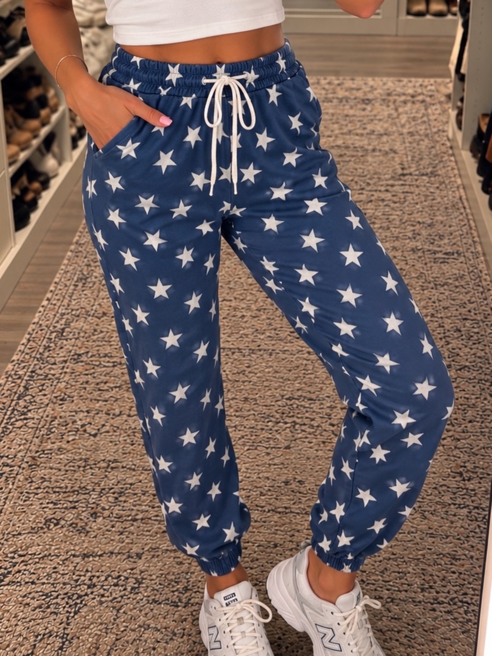 superdown Miranda Star Print Track Pants Blue White Joggers